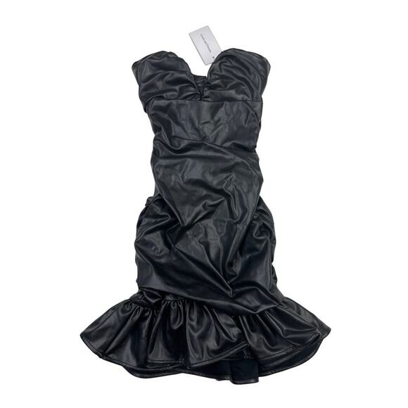 Lovers & Friends - Melrose Ruched Faux Leather Mini Dress in Black